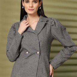 Melon by PlusS Black Chequered Cotton Blazers-picture-30