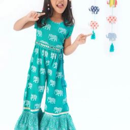 Lil Drama Kids Turquoise Printed Jumpsuit-picture-38