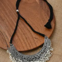 Teejh Shirin silver Oxidized pearl necklace-image-76