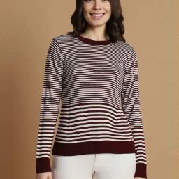 Allen Solly Maroon & White Striped Top-image-17