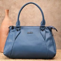 Rocia Blue Solid Medium Handbag-16