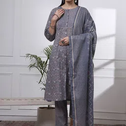Yufta Women Floral Printed Regular Pure Cotton Kurta with Trousers & With Dupatta-image-14