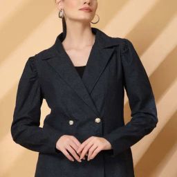 Melon by PlusS Blue Plain Cotton Blazers-image-48