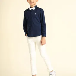 U.S. Polo Assn. Kids Boys Solid Spread Collar Cotton Casual Shirt-picture-35