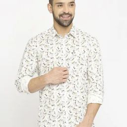 Basics Peach Cotton Slim Fit Printed Shirt-image-27