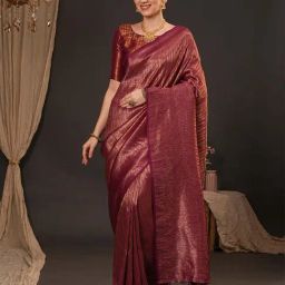Saree Mall Maroon Silk Self Saree with Blouse Piece-image-31