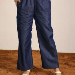 KAORI BY SHREYA AGARWAL Blue Blended Solid Trousers-image-34