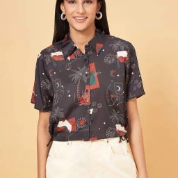 People by Pantaloons Jet Black Printed Shirt-image-33