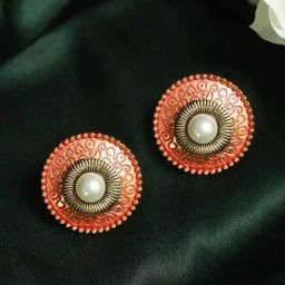 Priyaasi Floral Red & Pearl White Stud Earrings-image-67