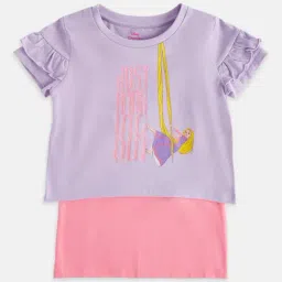 Pantaloons Junior Lavender & Coral Printed Top with Inner-image-73