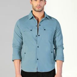 Showoff Blue Cotton Regular Fit Shacket-19