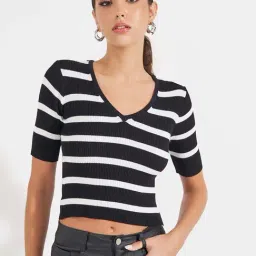 Styli Black Striped Sweater-image-52