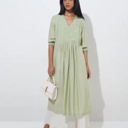 Zuba by Westside Sage Floral Embroidered Cotton-Blend A-Line Kurta-40