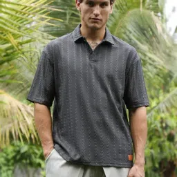 Campus Sutra Grey Polycotton Regular Fit Textured Polo T-Shirt-image-93