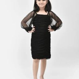 Eavan Kids Black Self Design Full Sleeves Dress-image-29