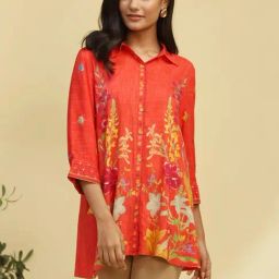 Biba Orange Printed A Line Short Kurti-image-7