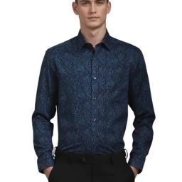 Louis Philippe Navy Cotton Regular Fit Floral Print Shirt-image-10