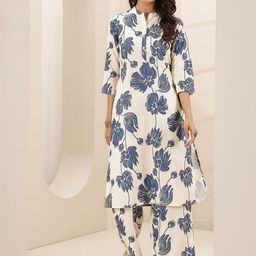 Libas Floral Printed Mandarin Collar Straight Kurta with Palazzos-57