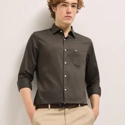 The Bear House Brown Cotton Tailored Fit Solid Formal Shirt-image-80