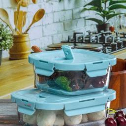 Goodhomes Transparent & Blue Glass Storage Container With Airtight Lid - Set of 2-image-31