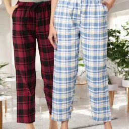 Kryptic Blue & Maroon Cotton Relaxed Fit Printed Lounge Pants - Pack of 2-image-54