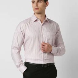 Van Heusen Pink Cotton Regular Fit Striped Shirt-picture-1