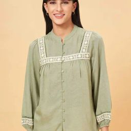 Honey by Pantaloons Sage Green Embroidered Shirt-image-21