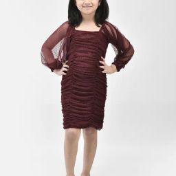Eavan Kids Maroon Self Design Full Sleeves Dress-image-17