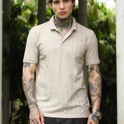 Campus Sutra Beige Polycotton Regular Fit Textured Polo T-Shirt-image-47