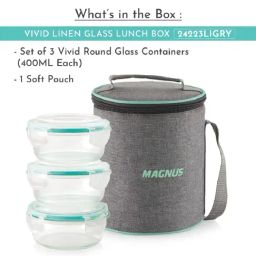 Magnus Borosilicate Glass Vivid Lunch Box With Pouch & 3 Round Containers (400 Ml Each) image 2