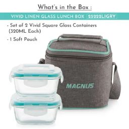 Magnus Borosilicate Glass Vivid Lunch Box With Pouch & Includes 2 Square Containers (320 Ml Each) image 2
