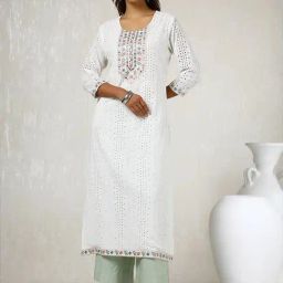 Soch White Cotton Embroidered Straight Kurta-image-30