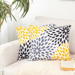 HOMPRIN White & Yellow Set of 2 Quirky Square Cushion Covers-image-16