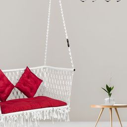 Swingzy White & Red Hammock Hanging Swing With Cushion-18