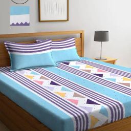 Klotthe Stripes Multicolor 210 TC Cotton Blend Double 2 Bed Sheet With 4 Pillow Covers-picture-21