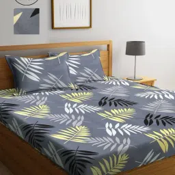 Klotthe Printed Dark Grey 210 TC Cotton Blend Double 2 Bed Sheet With 4 Pillow Covers-picture-17