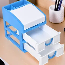 Kuber Industries Blue 3-Layer Desk Organiser-92