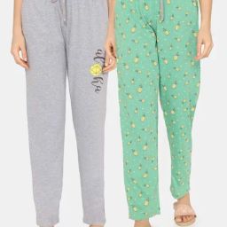 Rosaline by Zivame Green & Grey Printed Pyjamas - Pack of 2-image-35
