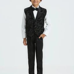 Kids Island Boys Black Embroidered Regular Fit Suit Set-image-2