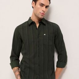 THE BEAR HOUSE Men Slim Fit Vertical Striped Spread Collar Cotton Casual Shirt-image-80