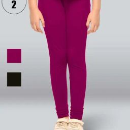 Lyra Kids Fuchsia Pink & Black Skinny Fit Leggings (Pack of 2)-image-83