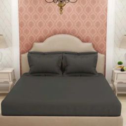Spaces Dark Grey Cotton 600 TC King Bed Sheet With Pillow Covers-image-74