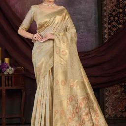 Mimosa Beige Woven Saree With Unstitched Blouse-image-104