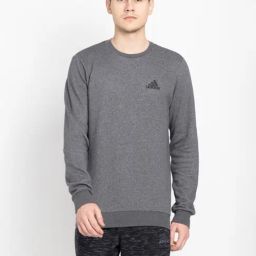 Adidas Grey Cotton Regular Fit Self Pattern Sweatshirt-picture-3