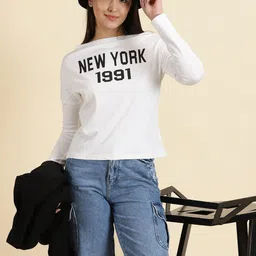 SHOWOFF Boat Neck Typography Printed Top-image-45