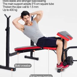 IRIS Multifunctional 15 in 1 Incline Weight Bench and Adjustable Folding Fitness Barbell Rack with Leg Developer Excluding Barbell- Black, Red image 3