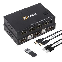 Ubervia KVM Switches - Hdmi Switch For 2 Computers 4K Hdmi Switcher Box 2 In 1 Out For 2 Pc Share Keyboard Mouse And Monitor Support 4K30Hz With Usb Hub Ports image 1