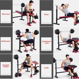 IRIS Multifunctional 15 in 1 Incline Weight Bench and Adjustable Folding Fitness Barbell Rack with Leg Developer Excluding Barbell- Black, Red image 5