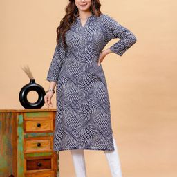 DRESSAR Geometric Printed Mandarin Collar Straight Kurta-image-78