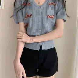 KPOP Women V-Neck Short Sleeves Top-picture-4